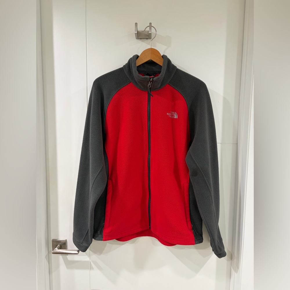 The North Face Men's Red and Gray Full Zip Fleece, Large, gently used